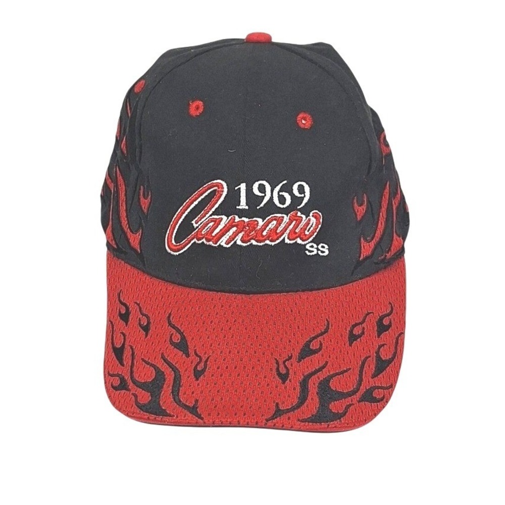 GM Official‎ 1969 Camaro SS Hat Black Red Flame Embroidered Chevrolet Bowtie Cap